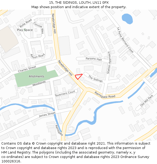15, THE SIDINGS, LOUTH, LN11 0PX: Location map and indicative extent of plot