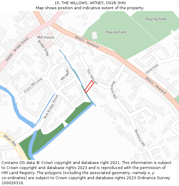 15, THE WILLOWS, WITNEY, OX28 3HN: Location map and indicative extent of plot