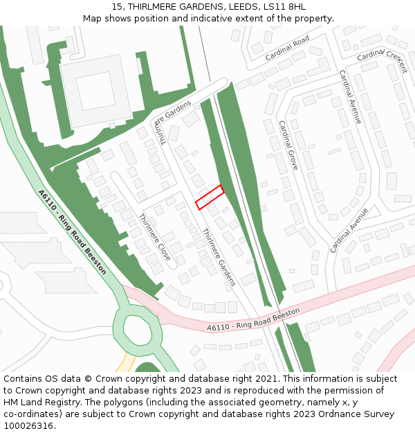15, THIRLMERE GARDENS, LEEDS, LS11 8HL: Location map and indicative extent of plot