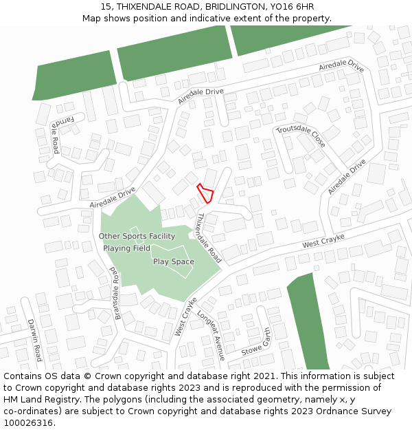 15, THIXENDALE ROAD, BRIDLINGTON, YO16 6HR: Location map and indicative extent of plot
