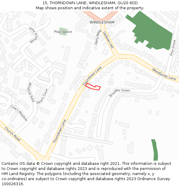 15, THORNDOWN LANE, WINDLESHAM, GU20 6DD: Location map and indicative extent of plot