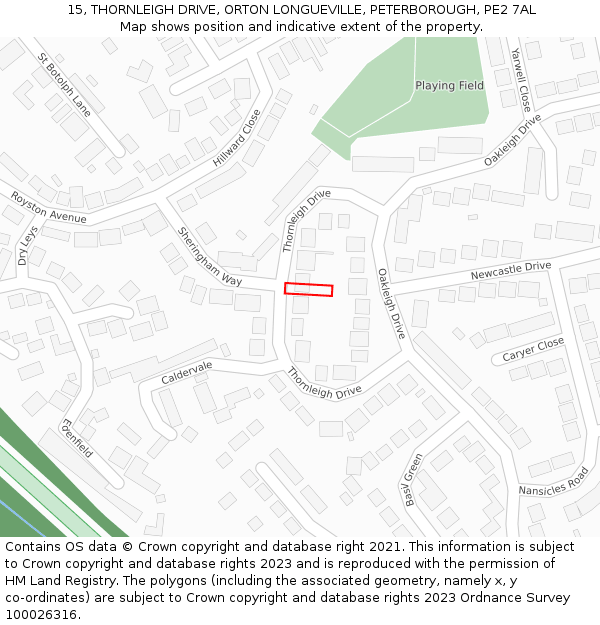 15, THORNLEIGH DRIVE, ORTON LONGUEVILLE, PETERBOROUGH, PE2 7AL: Location map and indicative extent of plot