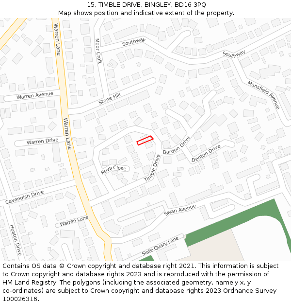 15, TIMBLE DRIVE, BINGLEY, BD16 3PQ: Location map and indicative extent of plot