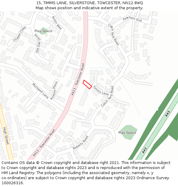 15, TIMMS LANE, SILVERSTONE, TOWCESTER, NN12 8WQ: Location map and indicative extent of plot
