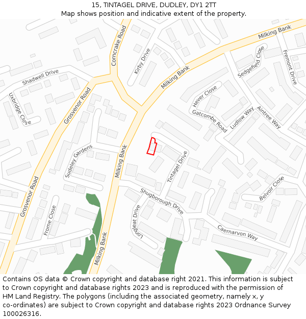 15, TINTAGEL DRIVE, DUDLEY, DY1 2TT: Location map and indicative extent of plot