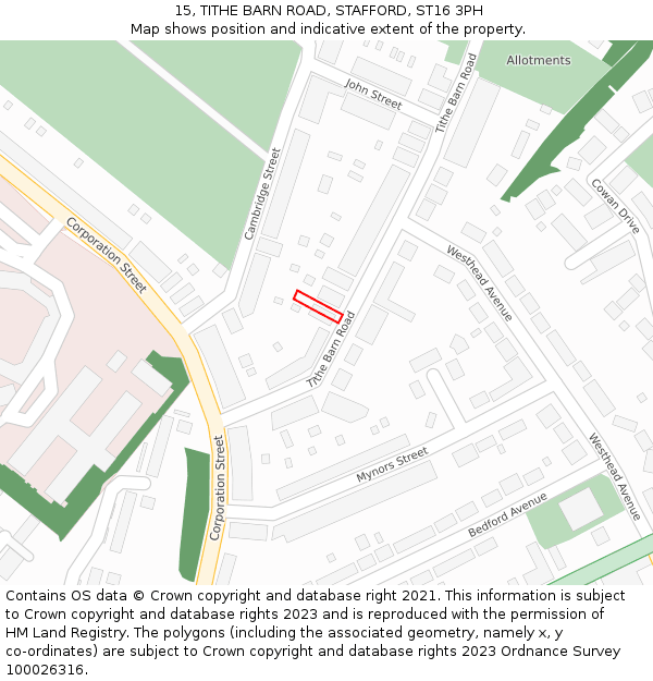 15, TITHE BARN ROAD, STAFFORD, ST16 3PH: Location map and indicative extent of plot
