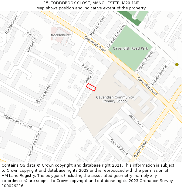 15, TODDBROOK CLOSE, MANCHESTER, M20 1NB: Location map and indicative extent of plot