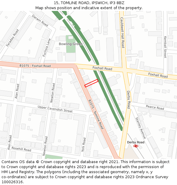 15, TOMLINE ROAD, IPSWICH, IP3 8BZ: Location map and indicative extent of plot
