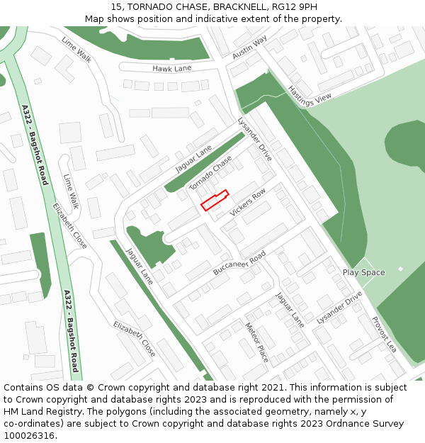 15, TORNADO CHASE, BRACKNELL, RG12 9PH: Location map and indicative extent of plot