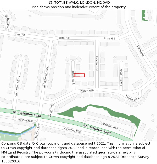 15, TOTNES WALK, LONDON, N2 0AD: Location map and indicative extent of plot