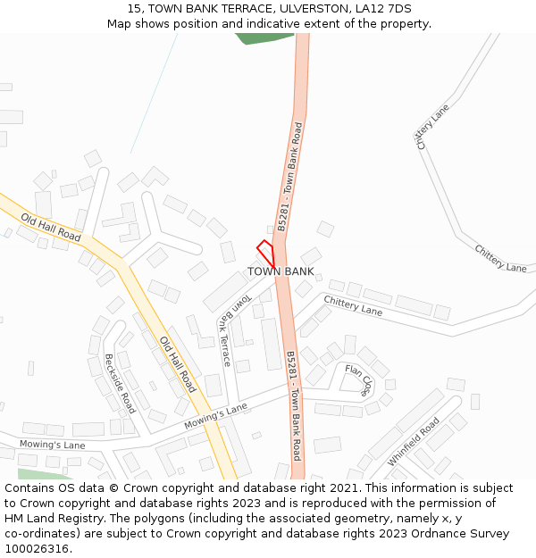 15, TOWN BANK TERRACE, ULVERSTON, LA12 7DS: Location map and indicative extent of plot
