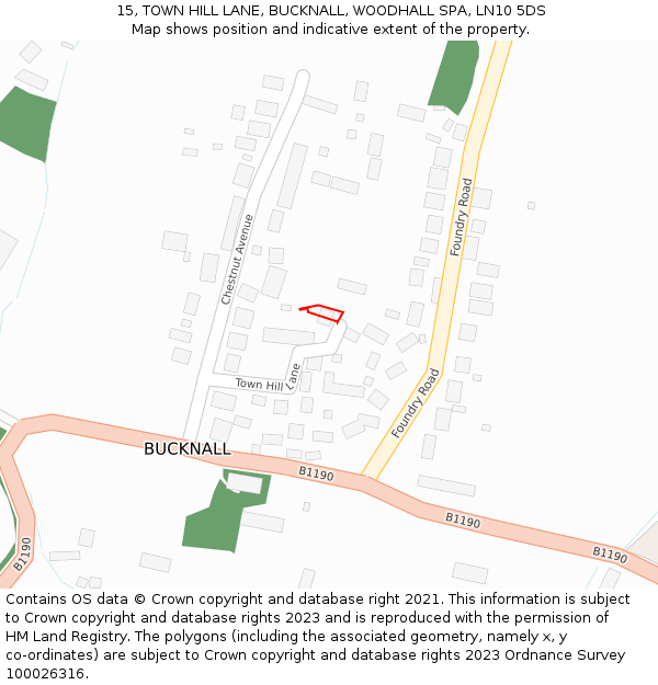 15, TOWN HILL LANE, BUCKNALL, WOODHALL SPA, LN10 5DS: Location map and indicative extent of plot