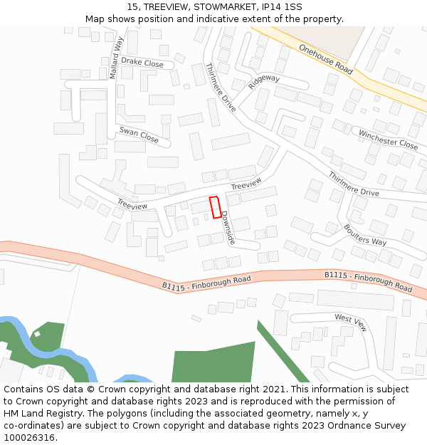 15, TREEVIEW, STOWMARKET, IP14 1SS: Location map and indicative extent of plot