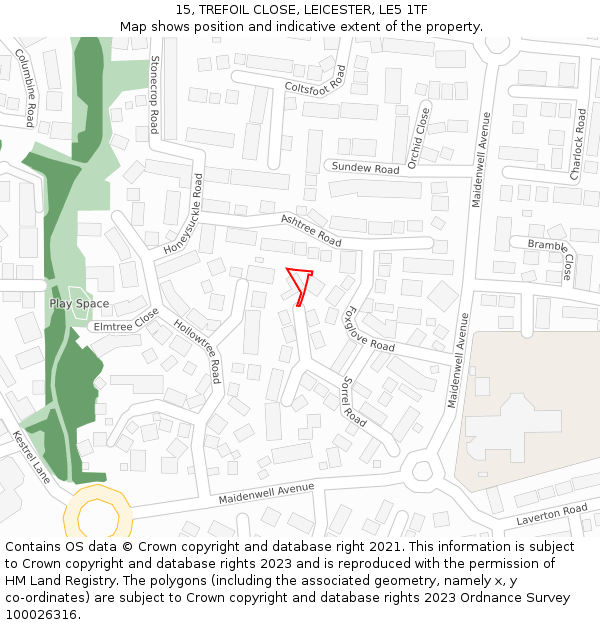 15, TREFOIL CLOSE, LEICESTER, LE5 1TF: Location map and indicative extent of plot
