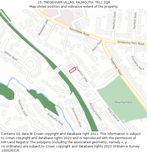 15, TREGENVER VILLAS, FALMOUTH, TR11 2QR: Location map and indicative extent of plot