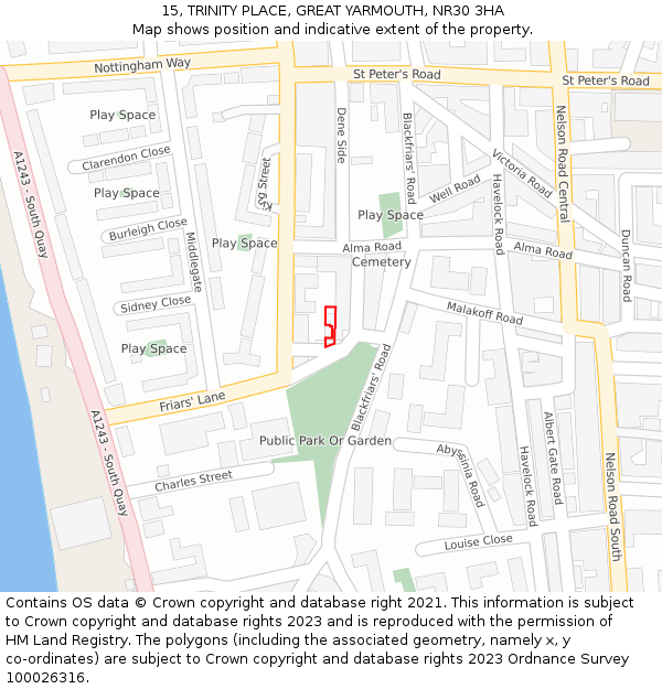 15, TRINITY PLACE, GREAT YARMOUTH, NR30 3HA: Location map and indicative extent of plot