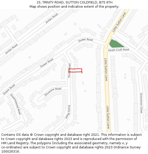 15, TRINITY ROAD, SUTTON COLDFIELD, B75 6TH: Location map and indicative extent of plot