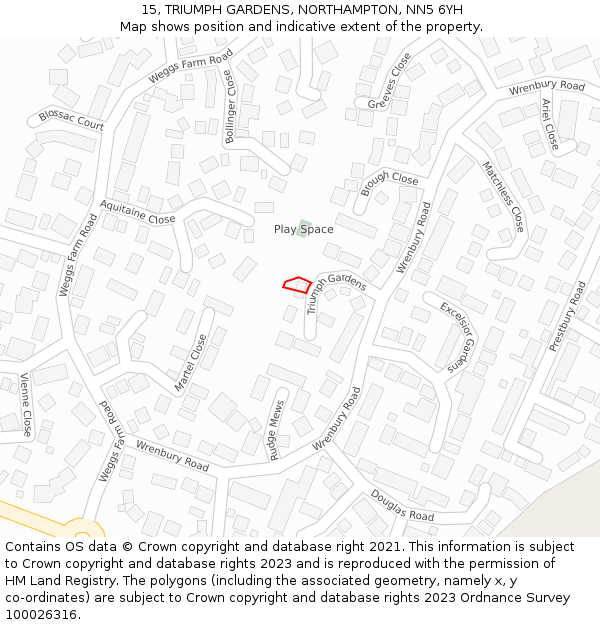 15, TRIUMPH GARDENS, NORTHAMPTON, NN5 6YH: Location map and indicative extent of plot