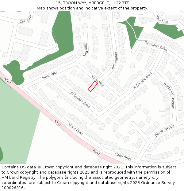 15, TROON WAY, ABERGELE, LL22 7TT: Location map and indicative extent of plot