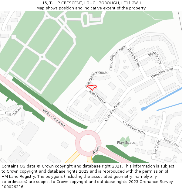 15, TULIP CRESCENT, LOUGHBOROUGH, LE11 2WH: Location map and indicative extent of plot