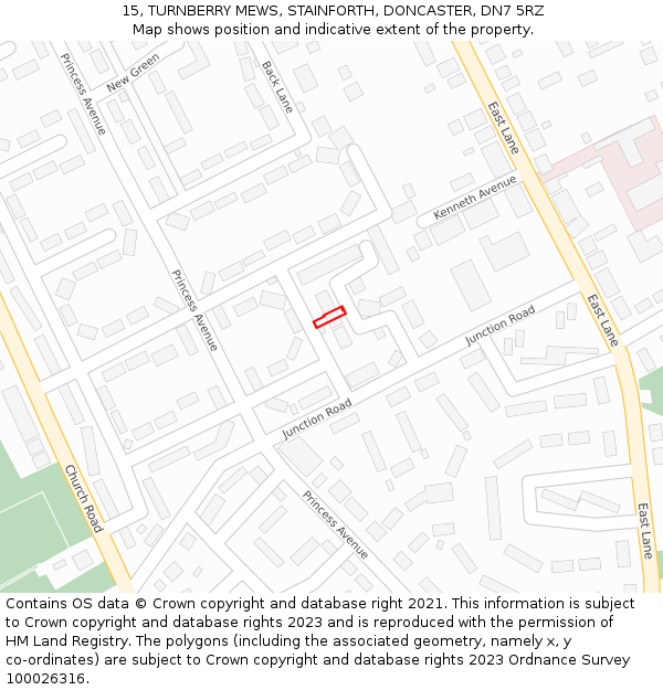 15, TURNBERRY MEWS, STAINFORTH, DONCASTER, DN7 5RZ: Location map and indicative extent of plot