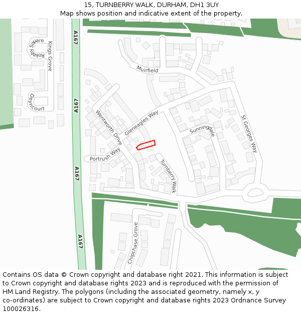 15, TURNBERRY WALK, DURHAM, DH1 3UY: Location map and indicative extent of plot