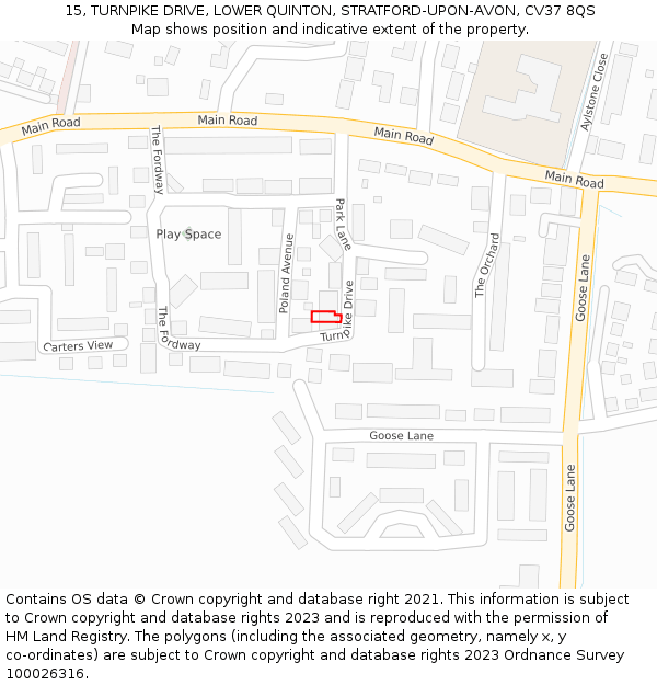 15, TURNPIKE DRIVE, LOWER QUINTON, STRATFORD-UPON-AVON, CV37 8QS: Location map and indicative extent of plot