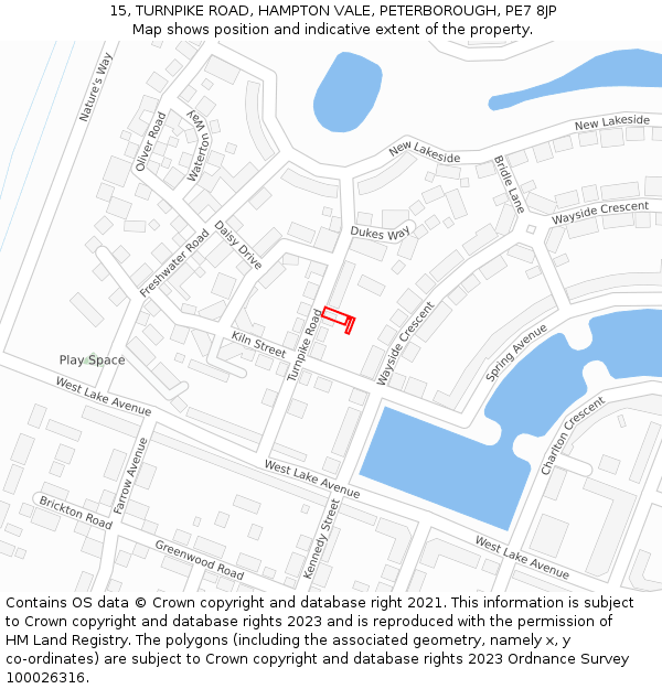 15, TURNPIKE ROAD, HAMPTON VALE, PETERBOROUGH, PE7 8JP: Location map and indicative extent of plot