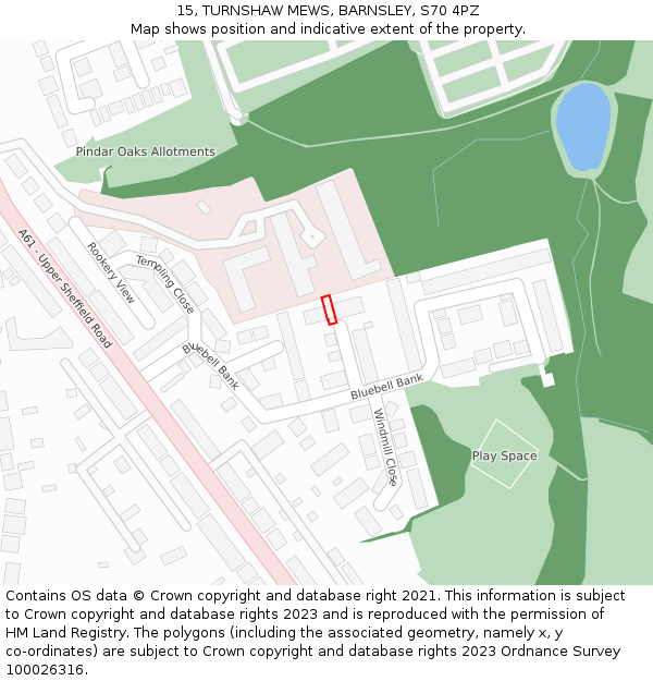 15, TURNSHAW MEWS, BARNSLEY, S70 4PZ: Location map and indicative extent of plot