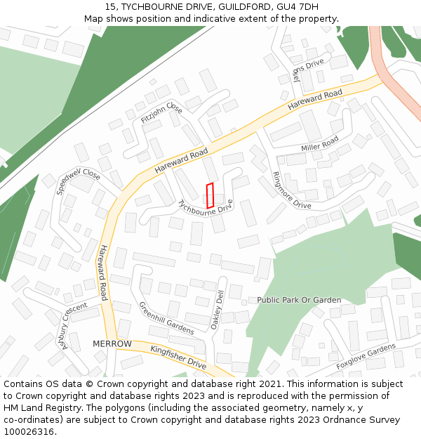 15, TYCHBOURNE DRIVE, GUILDFORD, GU4 7DH: Location map and indicative extent of plot