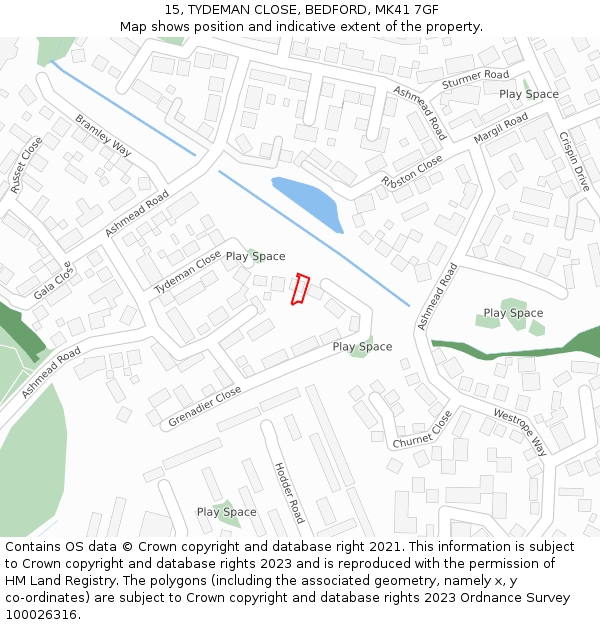 15, TYDEMAN CLOSE, BEDFORD, MK41 7GF: Location map and indicative extent of plot
