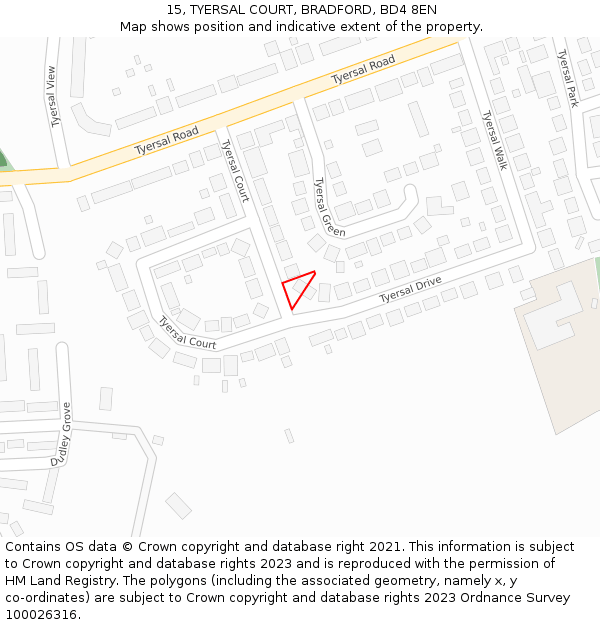 15, TYERSAL COURT, BRADFORD, BD4 8EN: Location map and indicative extent of plot