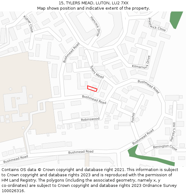 15, TYLERS MEAD, LUTON, LU2 7XX: Location map and indicative extent of plot