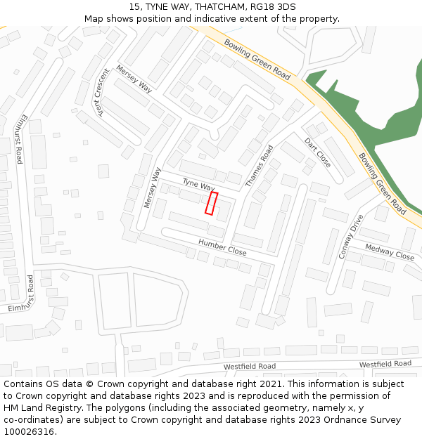 15, TYNE WAY, THATCHAM, RG18 3DS: Location map and indicative extent of plot