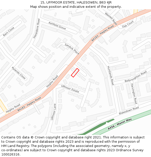 15, UFFMOOR ESTATE, HALESOWEN, B63 4JR: Location map and indicative extent of plot