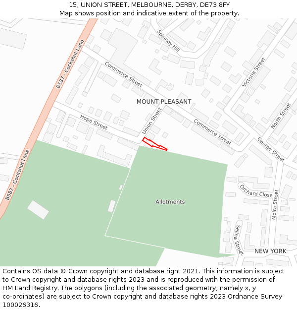 15, UNION STREET, MELBOURNE, DERBY, DE73 8FY: Location map and indicative extent of plot