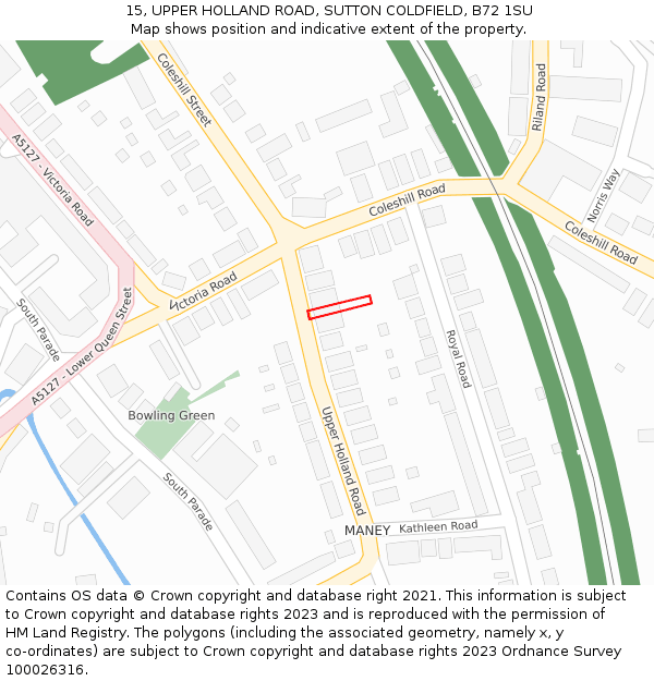 15, UPPER HOLLAND ROAD, SUTTON COLDFIELD, B72 1SU: Location map and indicative extent of plot