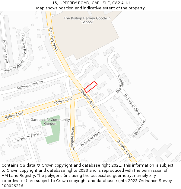 15, UPPERBY ROAD, CARLISLE, CA2 4HU: Location map and indicative extent of plot