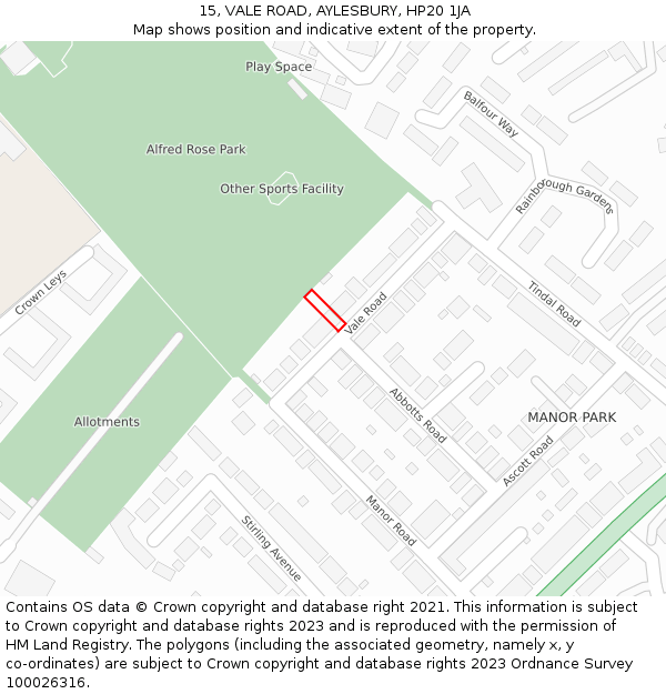 15, VALE ROAD, AYLESBURY, HP20 1JA: Location map and indicative extent of plot