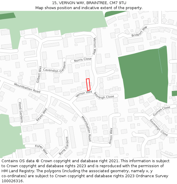 15, VERNON WAY, BRAINTREE, CM7 9TU: Location map and indicative extent of plot