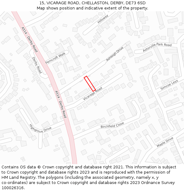 15, VICARAGE ROAD, CHELLASTON, DERBY, DE73 6SD: Location map and indicative extent of plot