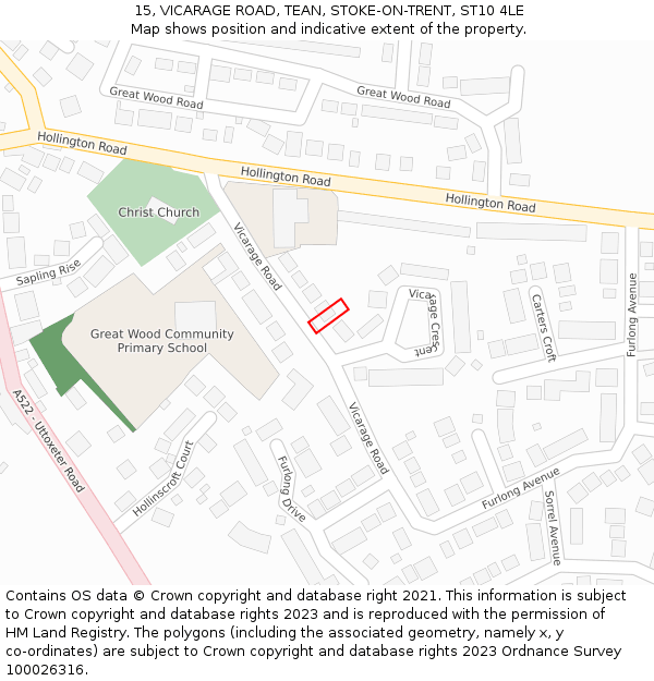 15, VICARAGE ROAD, TEAN, STOKE-ON-TRENT, ST10 4LE: Location map and indicative extent of plot
