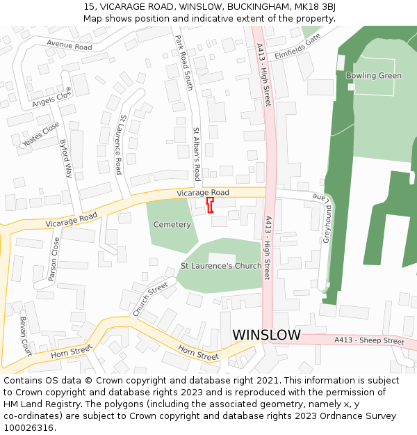 15, VICARAGE ROAD, WINSLOW, BUCKINGHAM, MK18 3BJ: Location map and indicative extent of plot