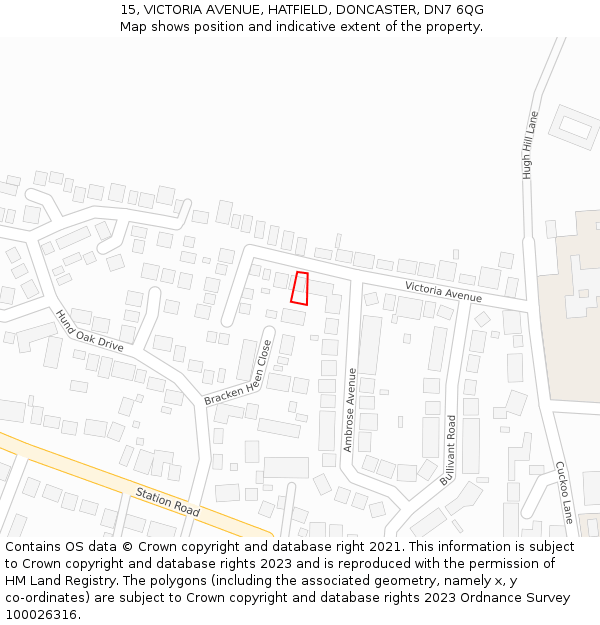 15, VICTORIA AVENUE, HATFIELD, DONCASTER, DN7 6QG: Location map and indicative extent of plot
