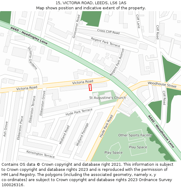 15, VICTORIA ROAD, LEEDS, LS6 1AS: Location map and indicative extent of plot
