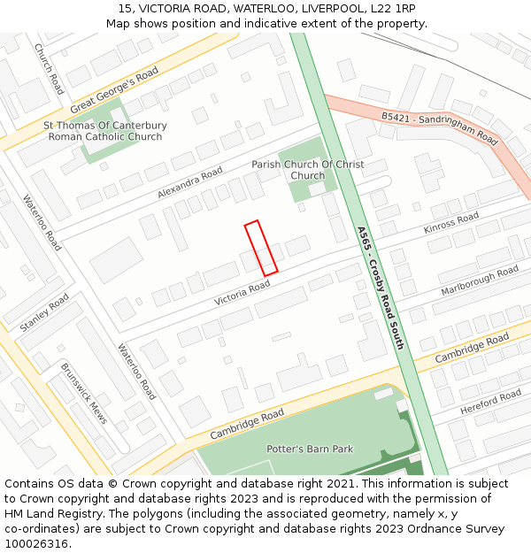 15, VICTORIA ROAD, WATERLOO, LIVERPOOL, L22 1RP: Location map and indicative extent of plot