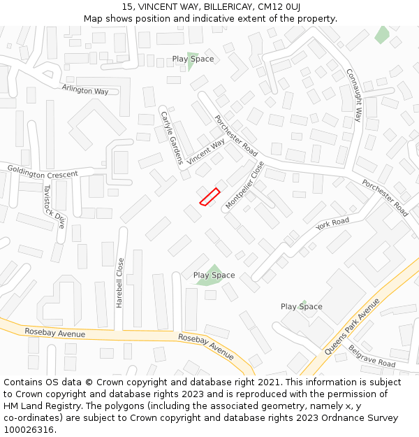 15, VINCENT WAY, BILLERICAY, CM12 0UJ: Location map and indicative extent of plot