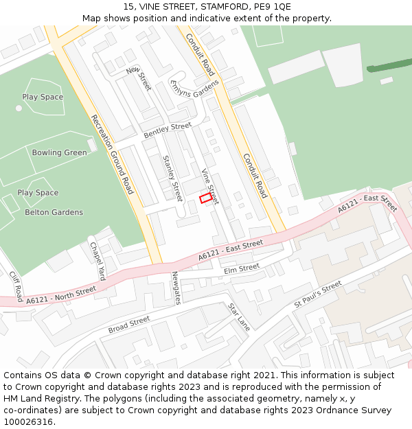 15, VINE STREET, STAMFORD, PE9 1QE: Location map and indicative extent of plot