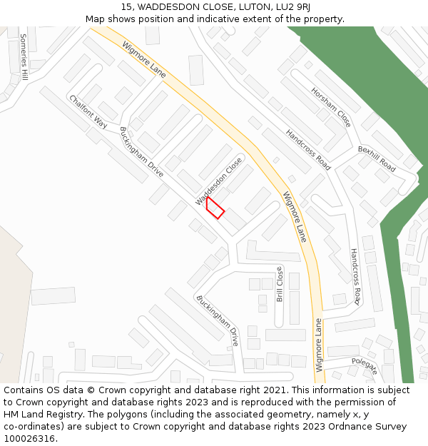 15, WADDESDON CLOSE, LUTON, LU2 9RJ: Location map and indicative extent of plot