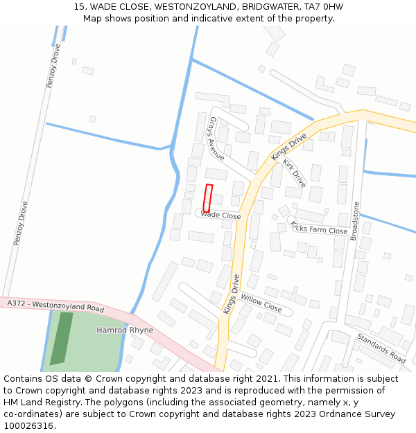 15, WADE CLOSE, WESTONZOYLAND, BRIDGWATER, TA7 0HW: Location map and indicative extent of plot